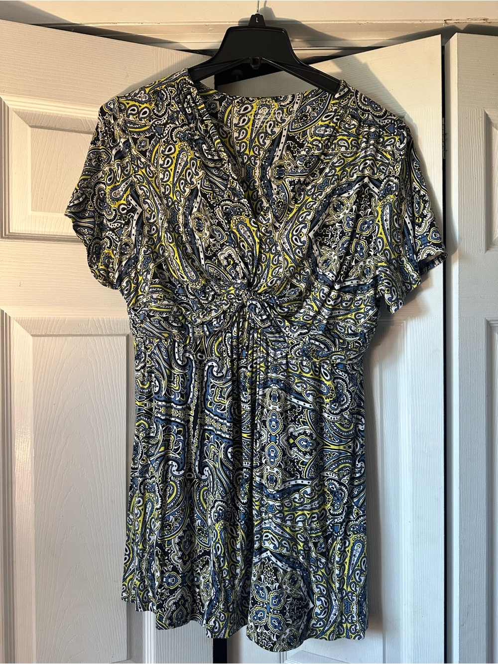 Soma Paisley Knit Top in Navy and Yellow